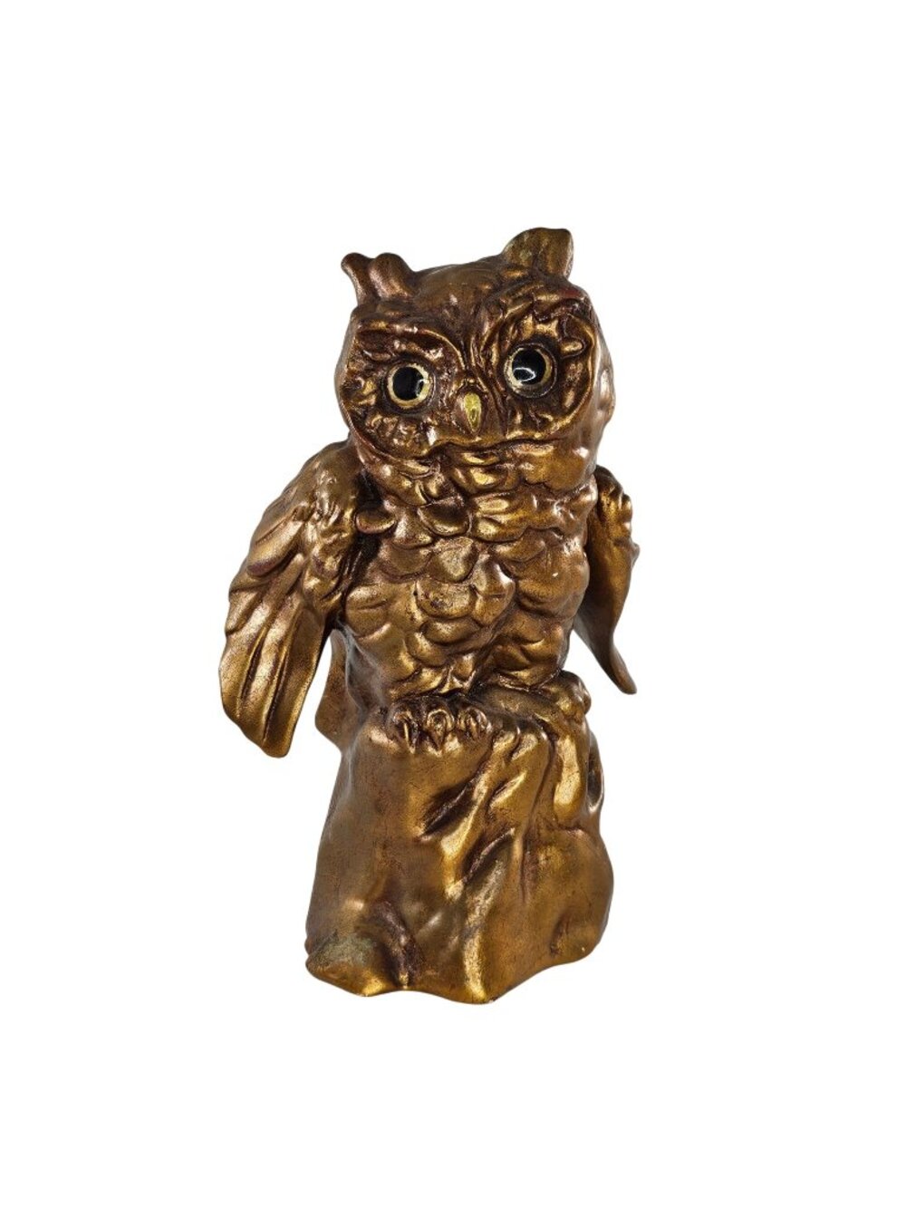 Freeman McFarlin Owl On Stump Sculpture #932 Gold Finish 7" Mid Century Modern